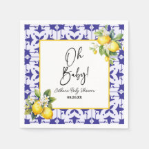 Oh, Baby! Blue Mediterranean Tile Lemon Babydusche
