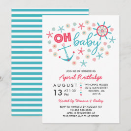 Oh Baby Blue & Red Nautical Baby Dusche Einladung