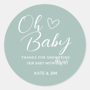 Oh Baby Blue Sage Green Baby Dusche Danke Runder Aufkleber