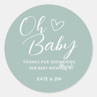 Oh Baby Blue Sage Green Baby Dusche Danke Runder Aufkleber