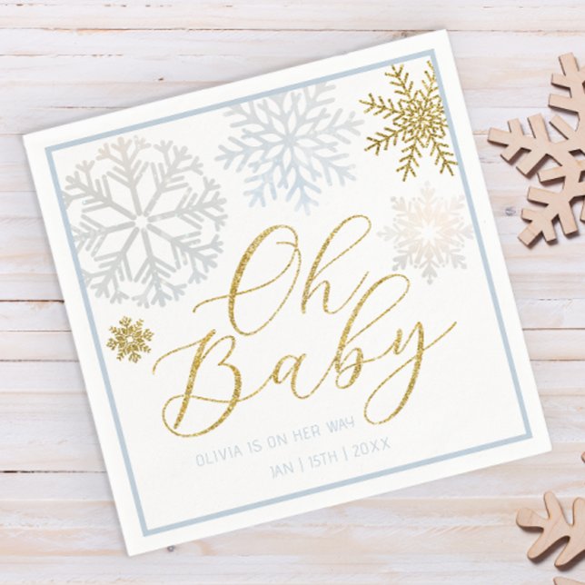 Oh Baby Blue Snowflake Dusche Napkins Serviette (Winter wonderland baby shower paper napkins)