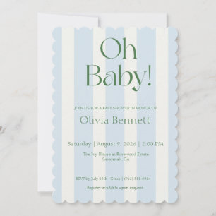Oh Baby Blue Stripe Baby Shower Einladung