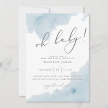 Oh Baby Blue Wasserfarben-Baby-Shower-Einladung