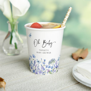 Oh Baby Blue Wildflower Baby Shower Pappbecher