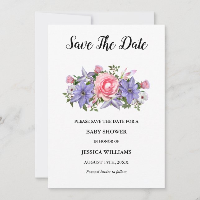 "Oh baby" Blumen-Arrangement Babydusche Save The Date (Vorderseite)
