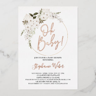 Oh Baby blumenreale Rose goldene Foil Einladung