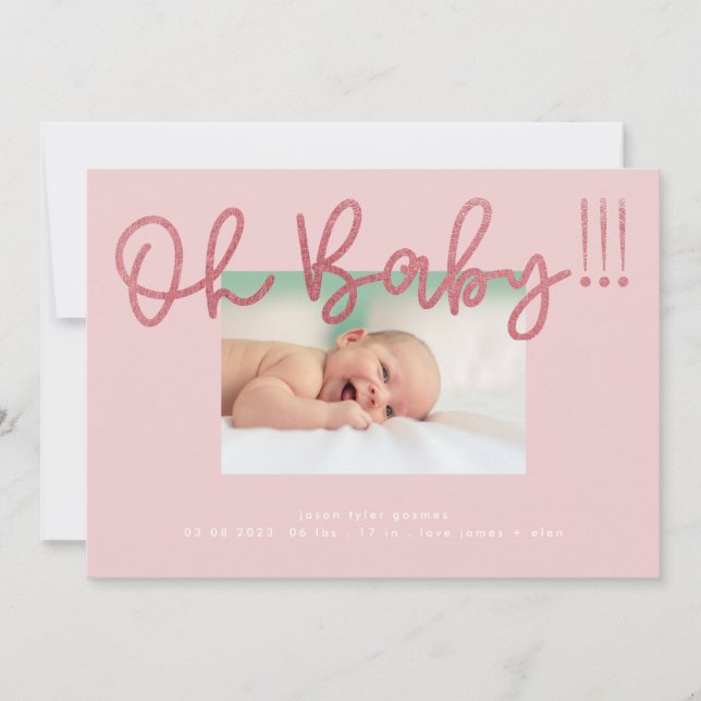 Oh Baby Blush Pink Foil modern Funky Fun Baby Ankündigung (Vorderseite)