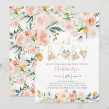 Oh Baby Blush Pink Gold Floral Baby Dusche