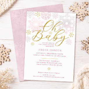 Oh Baby Blush Pink Snowflake Invitation douche