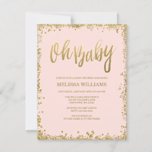 Oh Baby Blush Rosa Gold Glitter Baby Shower Einladung