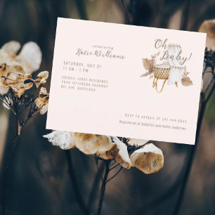 Oh Baby Blush Vintag Bassinet Baby Dusche Postkarte