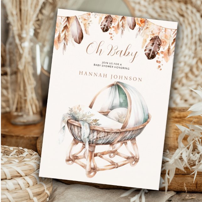 Oh Baby Boho Baby Crib Feathers Boho Baby Dusche Einladung (Von Creator hochgeladen)