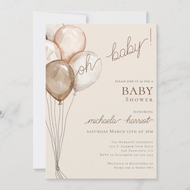 Oh Baby Boho Ballon Gender Neutral Baby Dusche Einladung (Vorderseite)