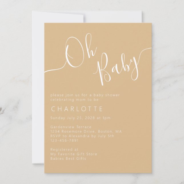 Oh Baby Boho Beige Gender Neutral Baby Dusche Einladung (Vorderseite)