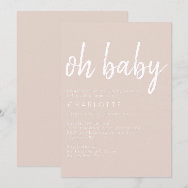 Oh Baby Boho Beige Gender Neutral Baby Shower Inv Einladung (Vorne/Hinten)