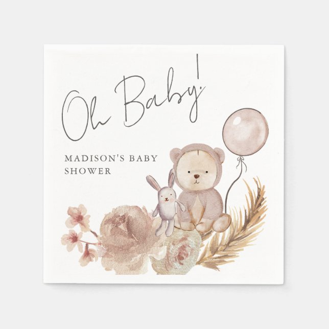 Oh Baby Boho Botanical mit Sweet Bear Baby Dusche Serviette (Vorderseite)