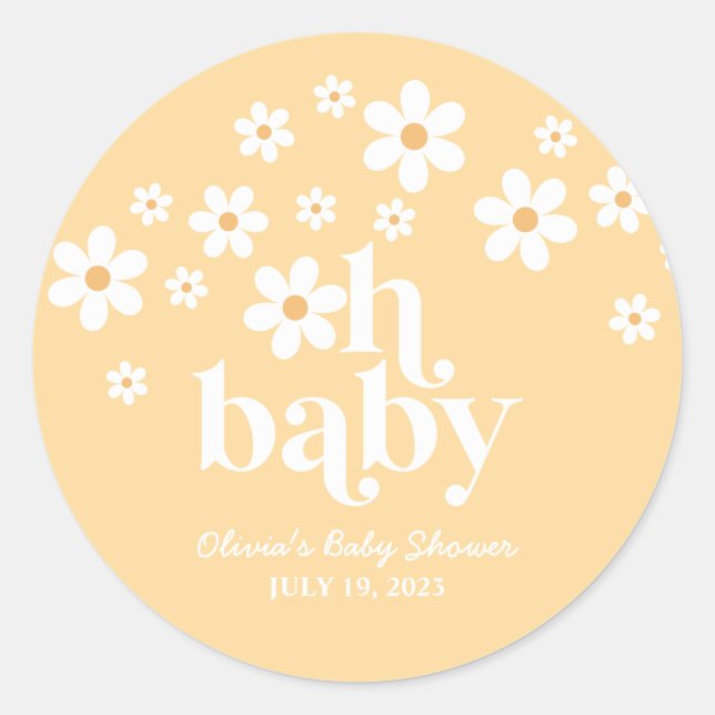 Oh Baby! Boho Daisy Baby Dusche gelb! Runder Aufkleber (Vorderseite)