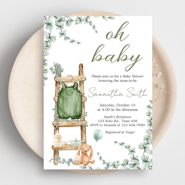 Oh Baby Boho Eucalyptus Baby Dusche Einladung (Oh Baby Greenery Baby Shower Invitation)