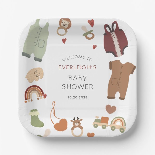 Oh Baby Boho Kleidung Toys Boy Baby Dusche Pappteller (Vorderseite)