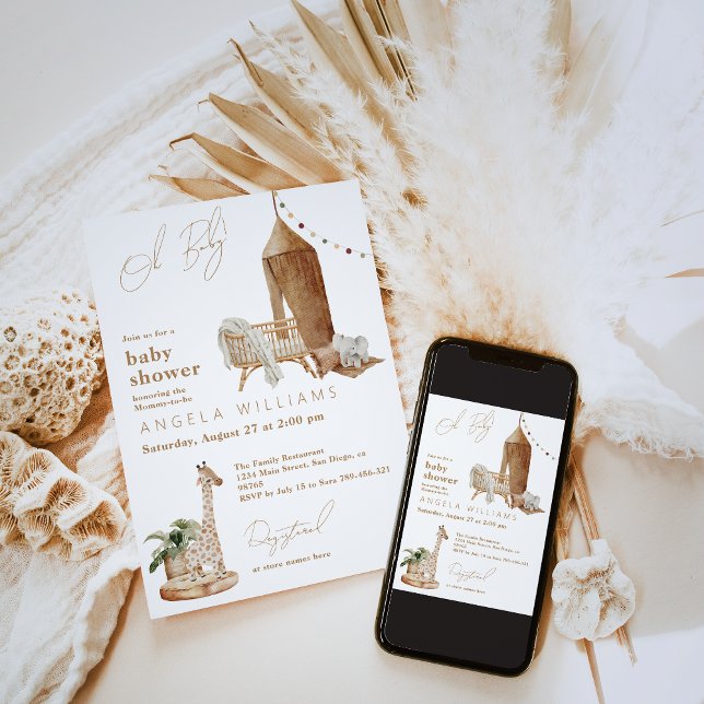 Oh Baby Boho Moderne neutrale Babydusche Einladung (Von Creator hochgeladen)