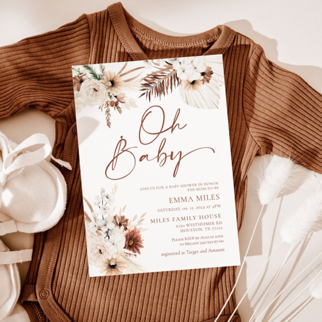 Oh Baby Boho Pampas Baby shower Invitation (Créateur téléchargé)