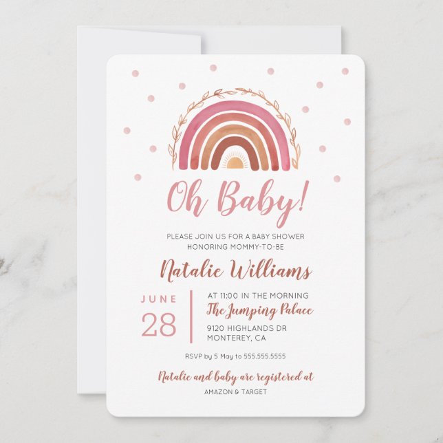 Oh Baby Boho Rainbow Baby shower Invitation (Devant)
