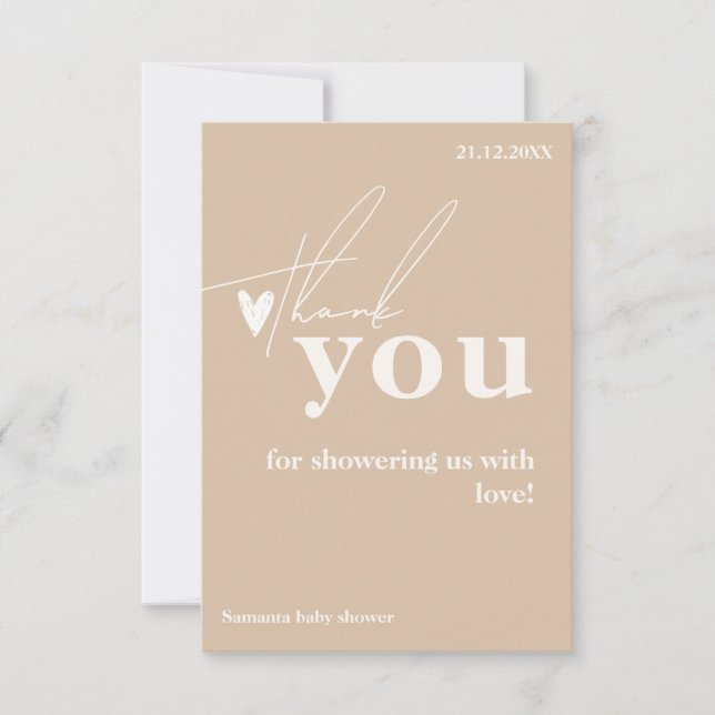 Oh Baby Boho Simple Heart Baby Dusche Dankeskarte (Vorderseite)