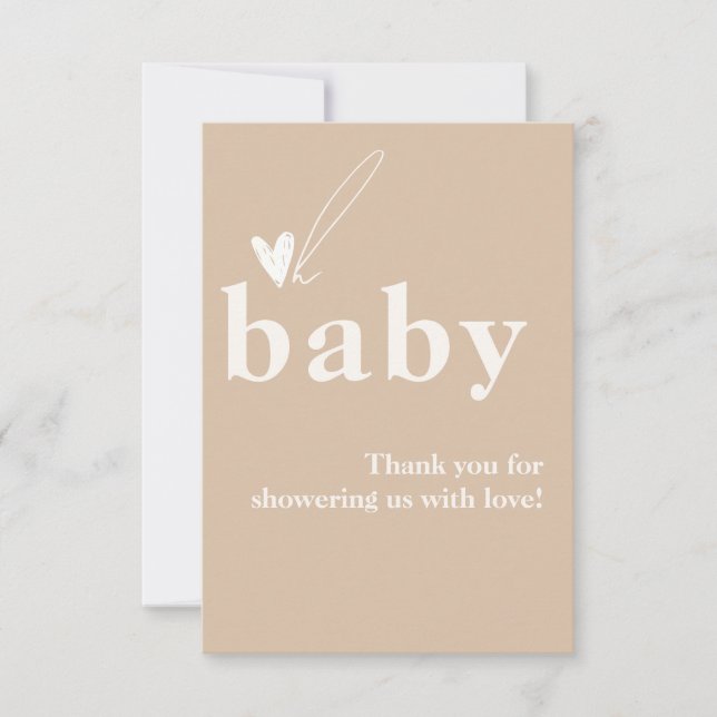 Oh Baby Boho Simple Heart Baby Dusche Dankeskarte (Vorderseite)