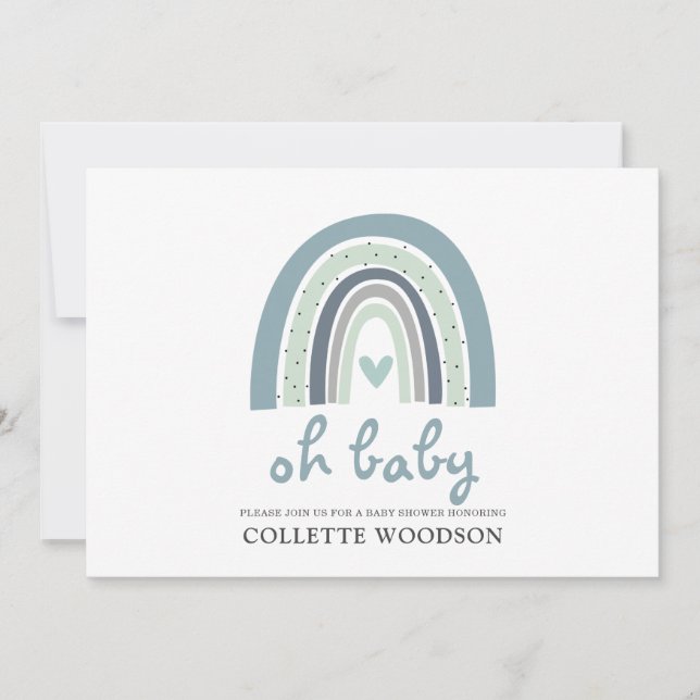 Oh Baby Boho Watercolor Rainbow Boy Baby Dusche Einladung (Vorderseite)