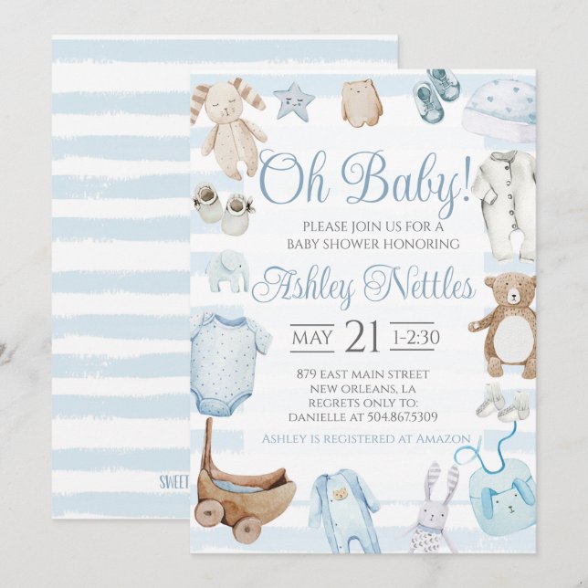 Oh, Baby! Boy Baby Shower Einladung (Vorne/Hinten)
