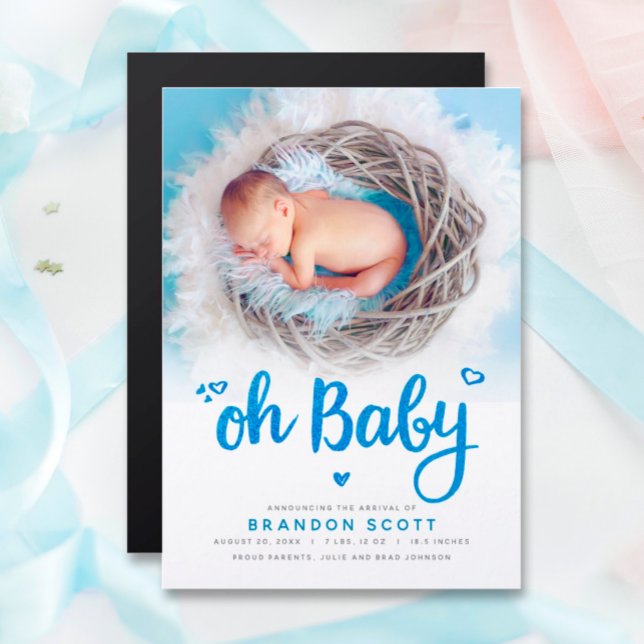 Oh Baby Boy Birth Announcement Photo Magnetic Card Magnetkarte (Von Creator hochgeladen)