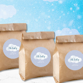Oh Baby Boy Blue Clouds Sky Stars Baby Dusche Runder Aufkleber