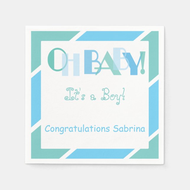 Oh Baby Boy Blue Modern Baby Dusche Party Napkins Serviette (Vorderseite)