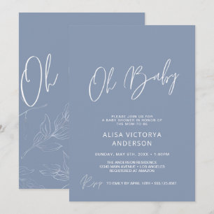 Oh Baby Boy Dusty Blue Simple Shower Invitation