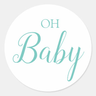 Oh Baby Boy Gender Reveal Blue Script Classic Roun Runder Aufkleber