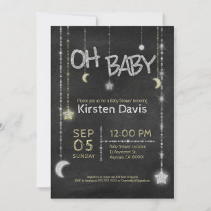 Oh Baby Boy Girl Chalkboard Moon Stars Kinderdusch Einladung