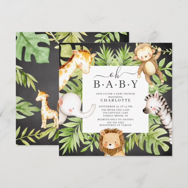 Oh Baby Boy Jungle Baby Shower  Invitation (Devant / Derrière)
