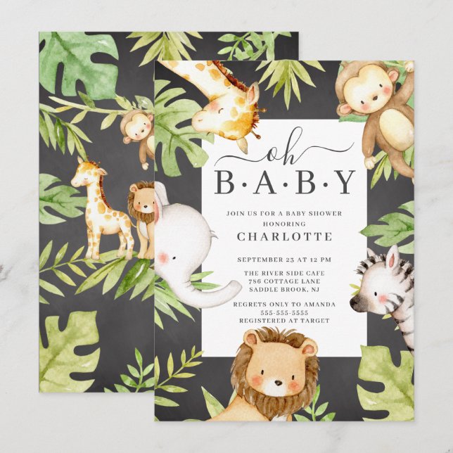 Oh Baby Boy Jungle Baby shower Invitation (Devant / Derrière)