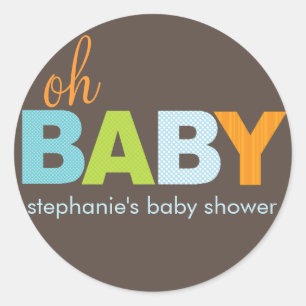 Oh Baby Boy Modern Baby Showaufkleber Runder Aufkleber