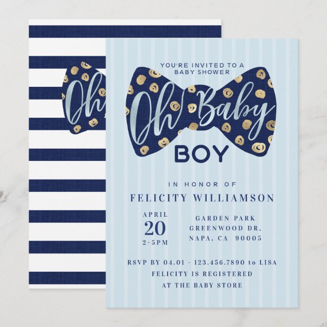 Oh Baby Boy Navy Bow Krawatte Kinderdusche Einladu Einladung (Vorne/Hinten)