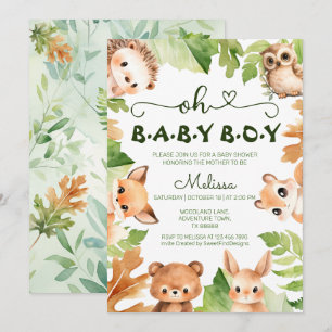 Oh Baby Boy Spring Forest Animals Baby Dusche Einladung