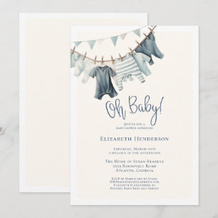 Oh Baby Boy Vintag Clothesline Babydusche Einladung