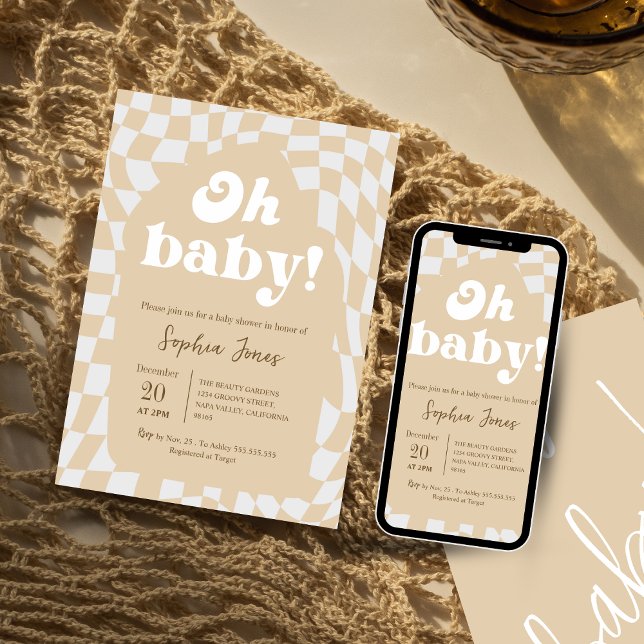 Oh, Baby! braun kariert | Gingham | Babydusche Einladung (Von Creator hochgeladen)