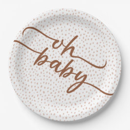 "Oh Baby" Braun Script Baby Dusche Pappteller