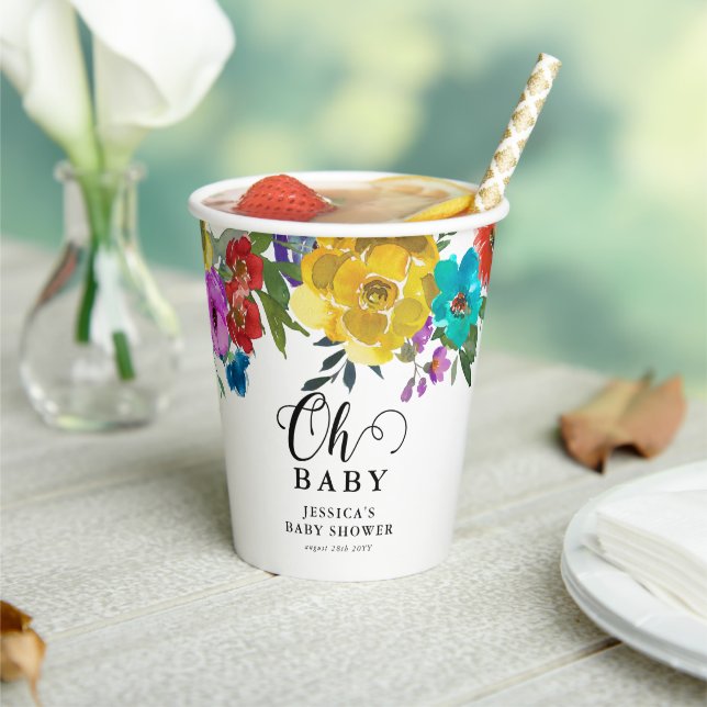 Oh Baby Bright & Bold Florals Baby Dusche Pappbecher (In Situ)