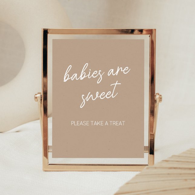 Oh Baby Brown Minimalistisch Babies sind süß Poster (Brown Minimalist Heart Baby Shower Babies are Sweet Sign)
