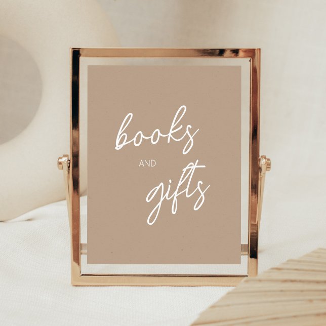Oh Baby Brown Minimalistische Bücher und Geschenke Poster (Brown Minimalist Heart Baby Shower Books and Gifts Sign)