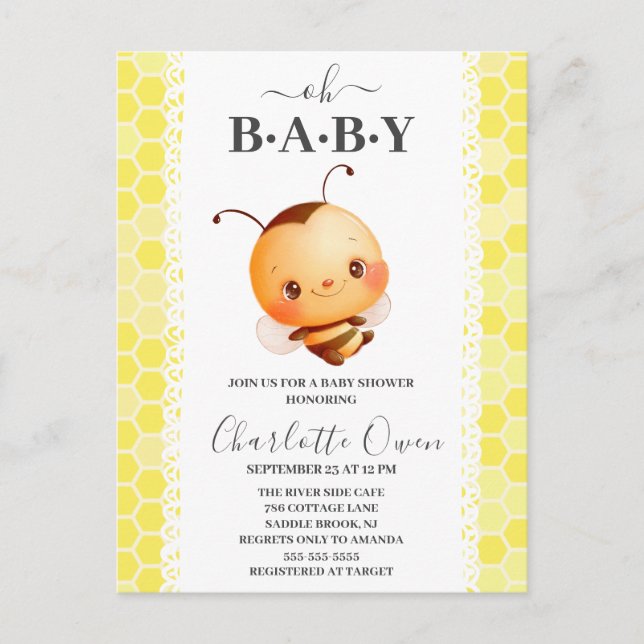 Oh Baby Bumblebee Baby shower Invitation (Devant)