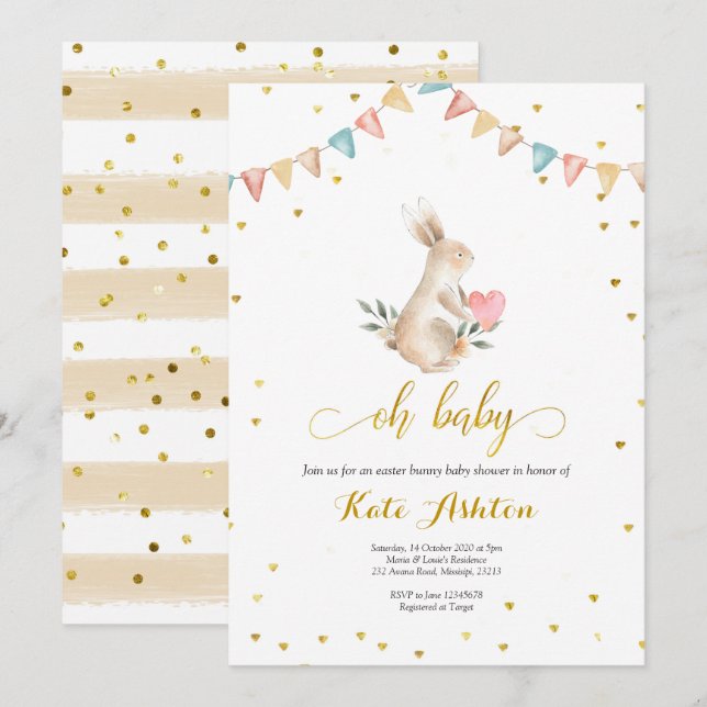 Oh Baby Bunny Baby shower Invitation (Devant / Derrière)