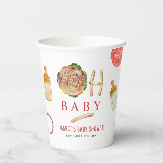 Oh Baby Burgers & Bottles Baby Dusche Pappbecher (Links)
